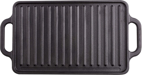 Victoria Rectangular Cast Iron Double Burner, Reversible Griddle Grill Seasoned with 100% Kosher Certified Non-GMO Flaxseed Oil, 13 x 8,3 Inch, Black